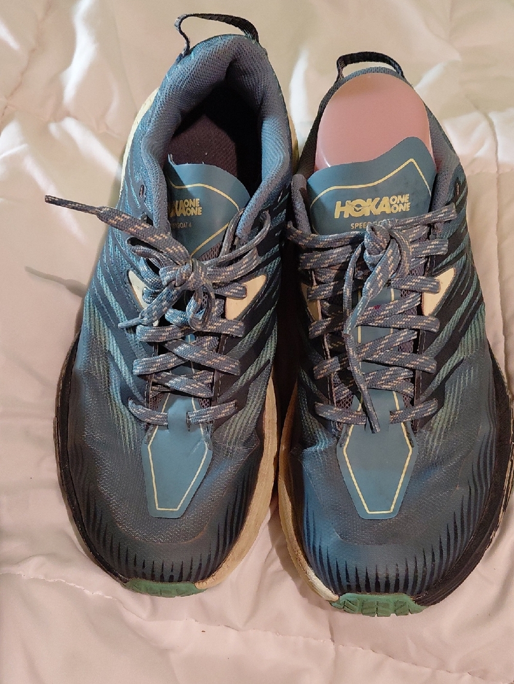 Hoka Men's Teal Blue Trail Running Shoes with Green Accents - Picture 1 of 3